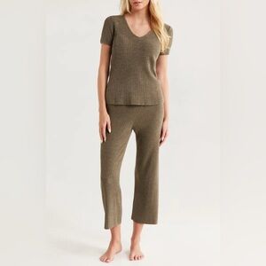 BAREFOOT DREAMS NEW Rib Culotte Lounge Set in Green M